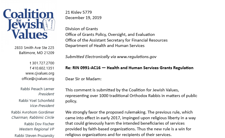 Public Comment to Revision of HHS Regulations to Benefit Religious Freedom