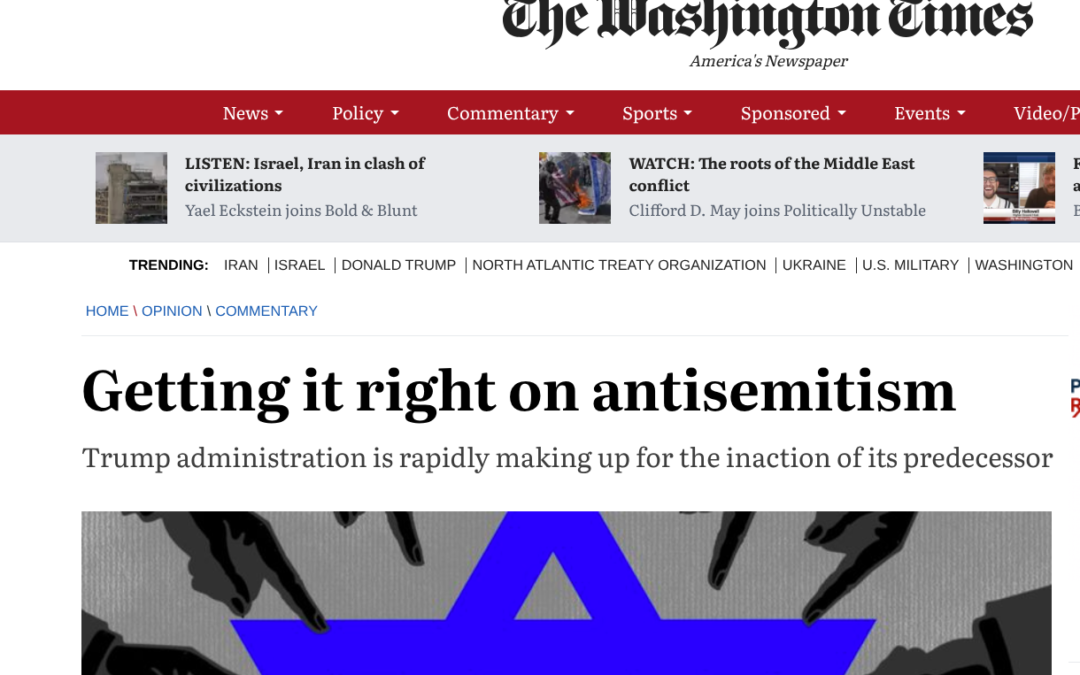 Rabbi Yaakov Menken in the Washington Times: Getting it Right on Antisemitism