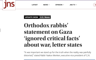 JNS: Orthodox rabbis’ statement on Gaza ‘ignored critical facts’ about war, letter states