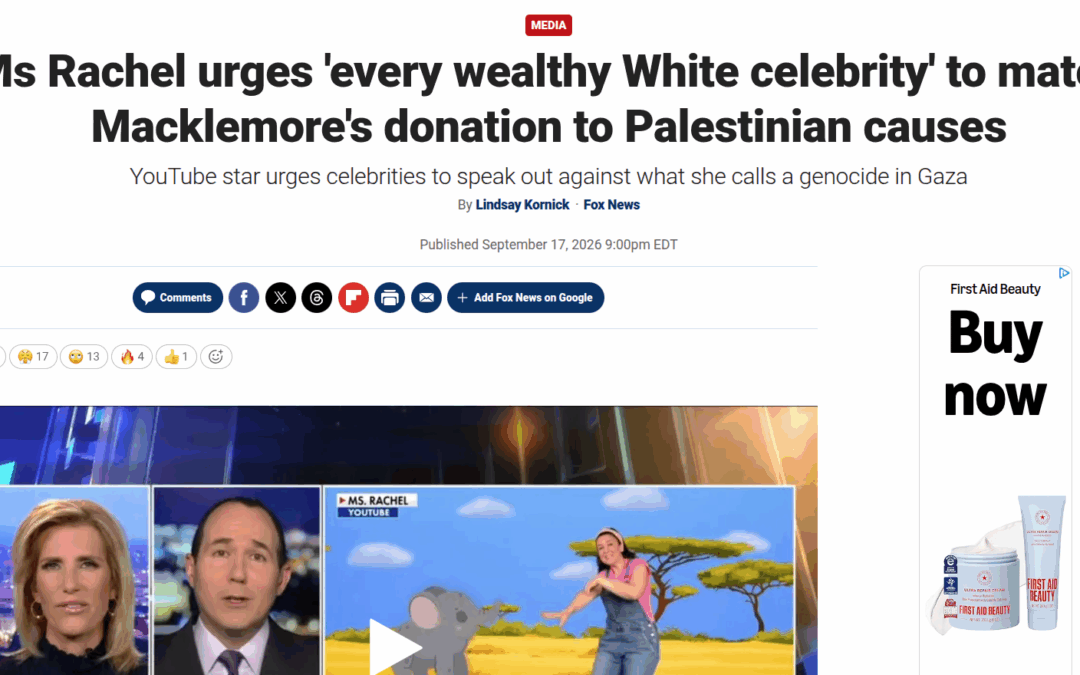 Fox News: Ms Rachel urges ‘every wealthy White celebrity’ to match Macklemore’s donation to Palestinian causes