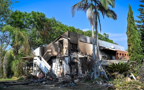 Burned and gutted home in Kibbutz Be'eri after the October 7, 2023 Hamas massacre
